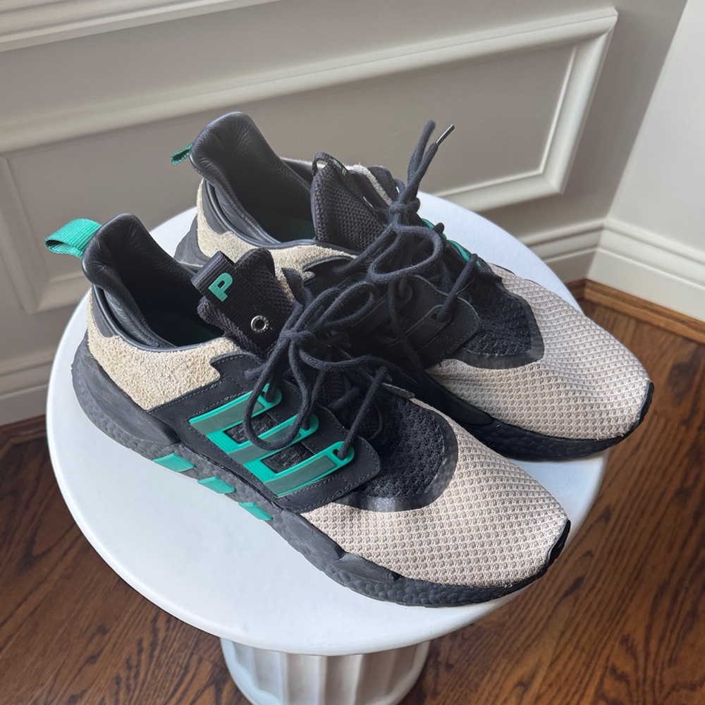 Adidas EQT 91-18 Packer Sneakers. Black and Beige Sneakers with Green Accents